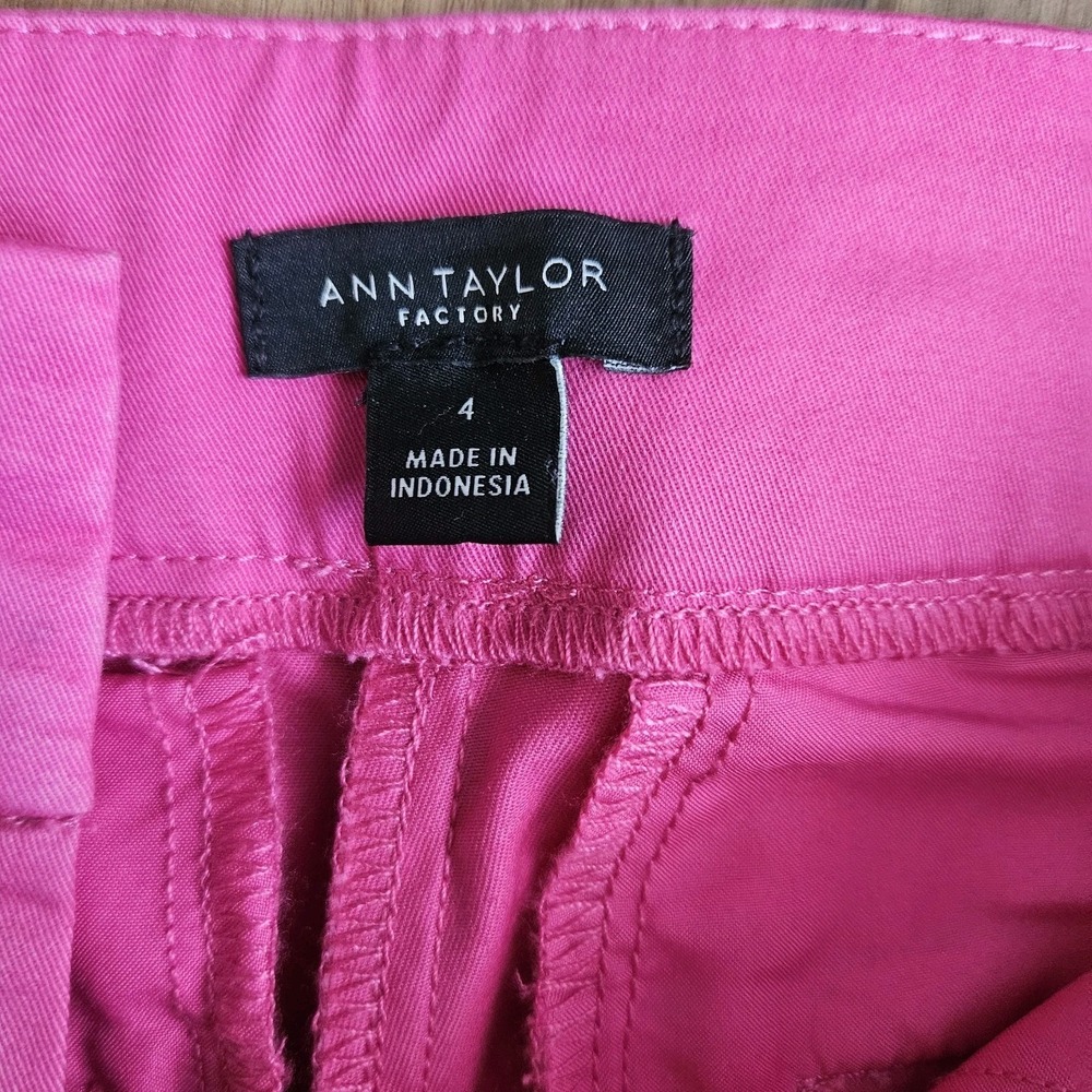 Ann Taylor Factory Womens 4 Fuchsia Pink Cotton Stretch Straight Leg Dress Pants - Picture 5 of 11